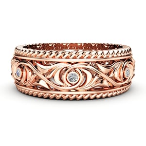 Diamond Wedding Ring: Unique 14K Rose Gold Band