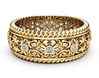 14K Gold Art Deco Diamond Mens Wedding Band