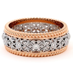 Art Nouveau Diamond Mens Wedding Band: 14K Gold Ring