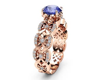 Tanzanite Vintage Engagement Ring 14K Rose Gold Engagement Ring Natural Tanzanite Vintage Ring