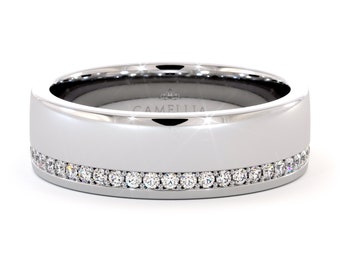 Classic Men's Diamonds Wedding Ring 14K White Gold 6.5mm