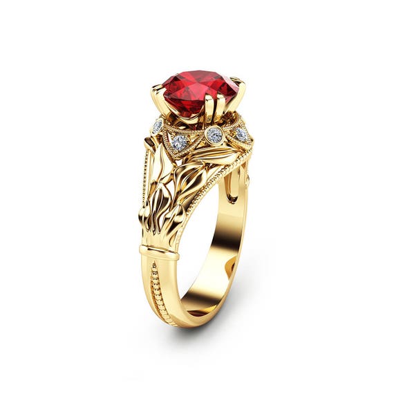 Natural Ruby Leaf Engagement Ring 14K Yellow Gold Ruby Ring - Etsy