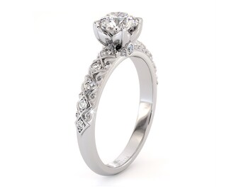 14K White Gold Unique Design Moissanite Engagement Ring