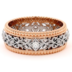 Diamond Wedding Band: 14K White & Rose Gold Ring