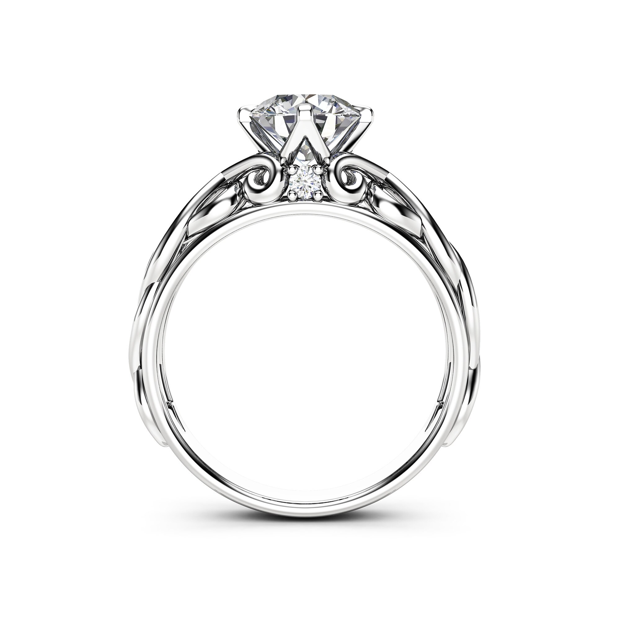 Unique Victorian Moissanite Engagement Ring 14K White Gold Etsy
