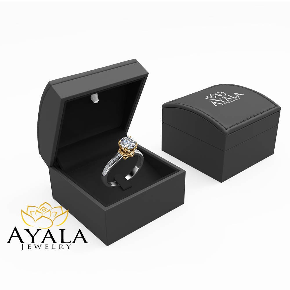 Moissanite Vintage Promise Ring 14K Two Tone Gold Engagement Etsy