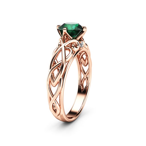 Elegant 1 Carat Natural Emerald Ring 14K Rose Gold Engagement Ring