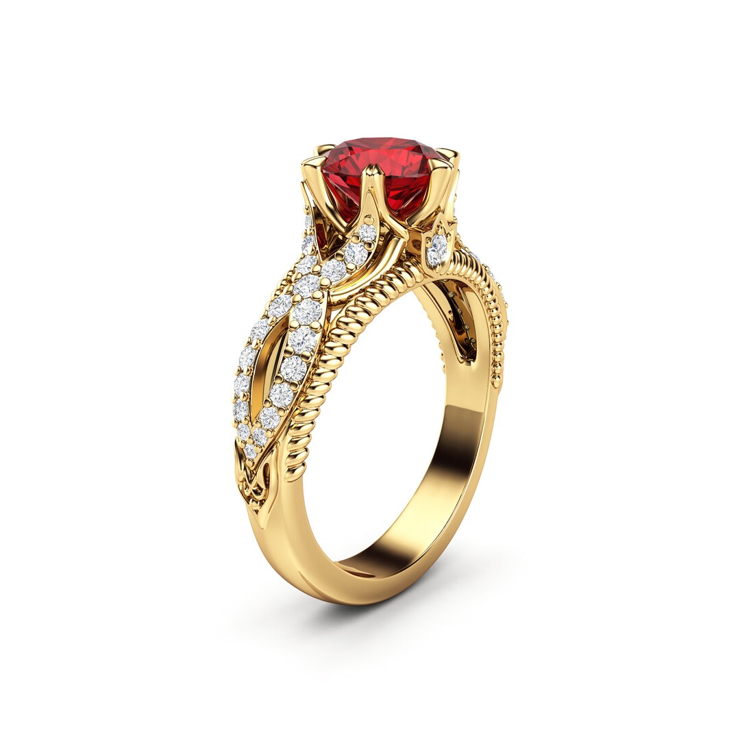 14K Yellow Gold Ruby Engagement Ring Ruby Engagement Ring Art - Etsy