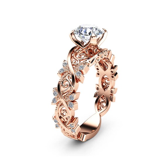 Laboratory Diamond Engagement Ring Modern Design Leaves Ring