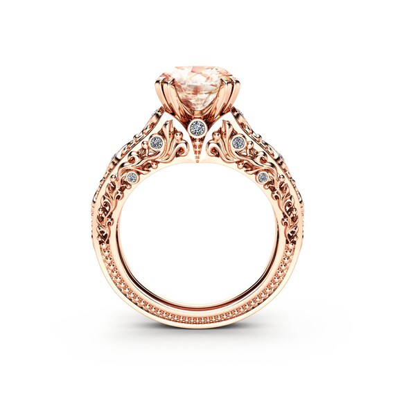 2 Carat Morganite Engagement Ring 14K Rose Gold Morganite ...