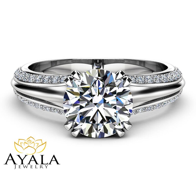 Victorian Moissanite Engagement Ring 14K White Gold Ring Etsy