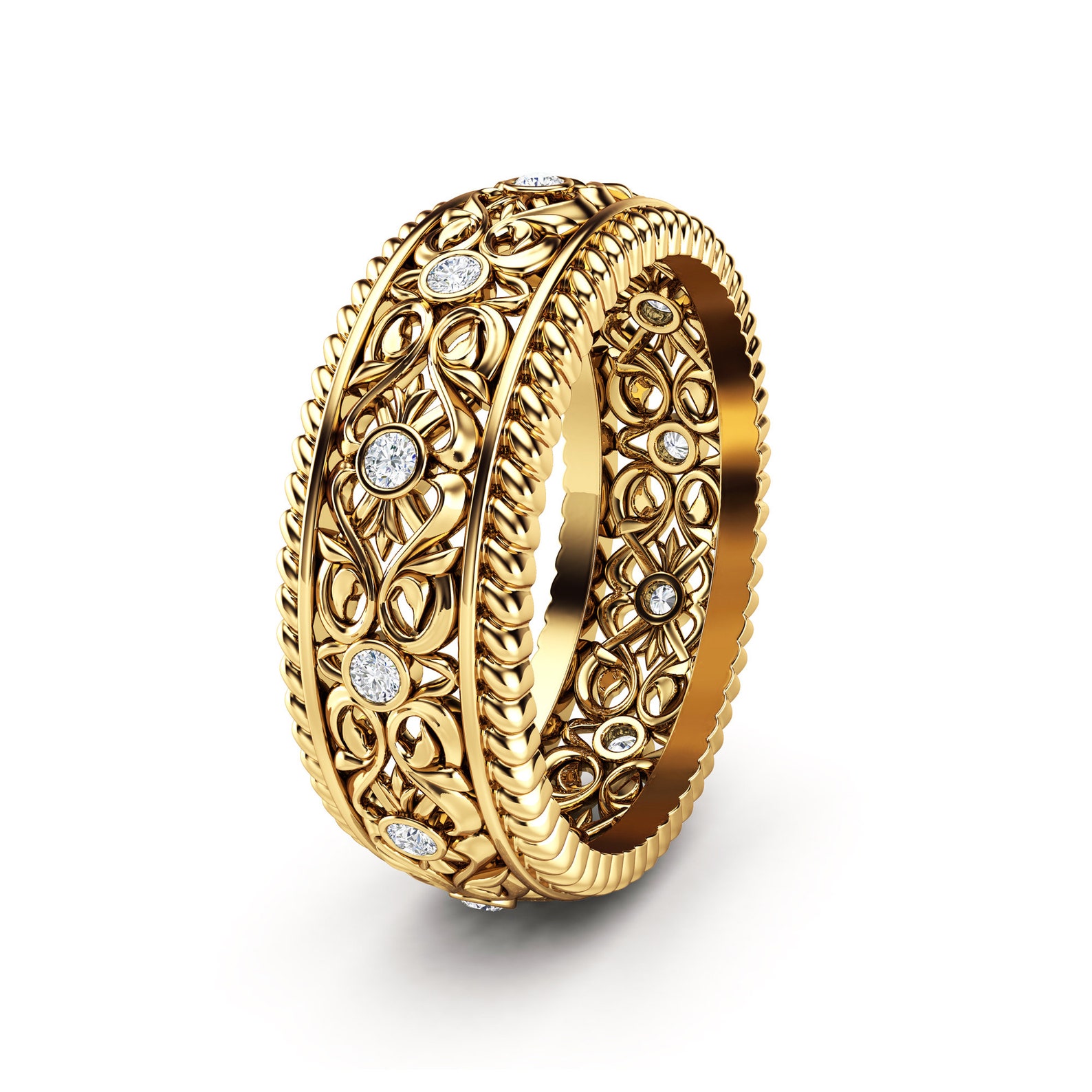 Mens Wedding Band Gold Wedding Ring Art Deco Wedding Band Etsy