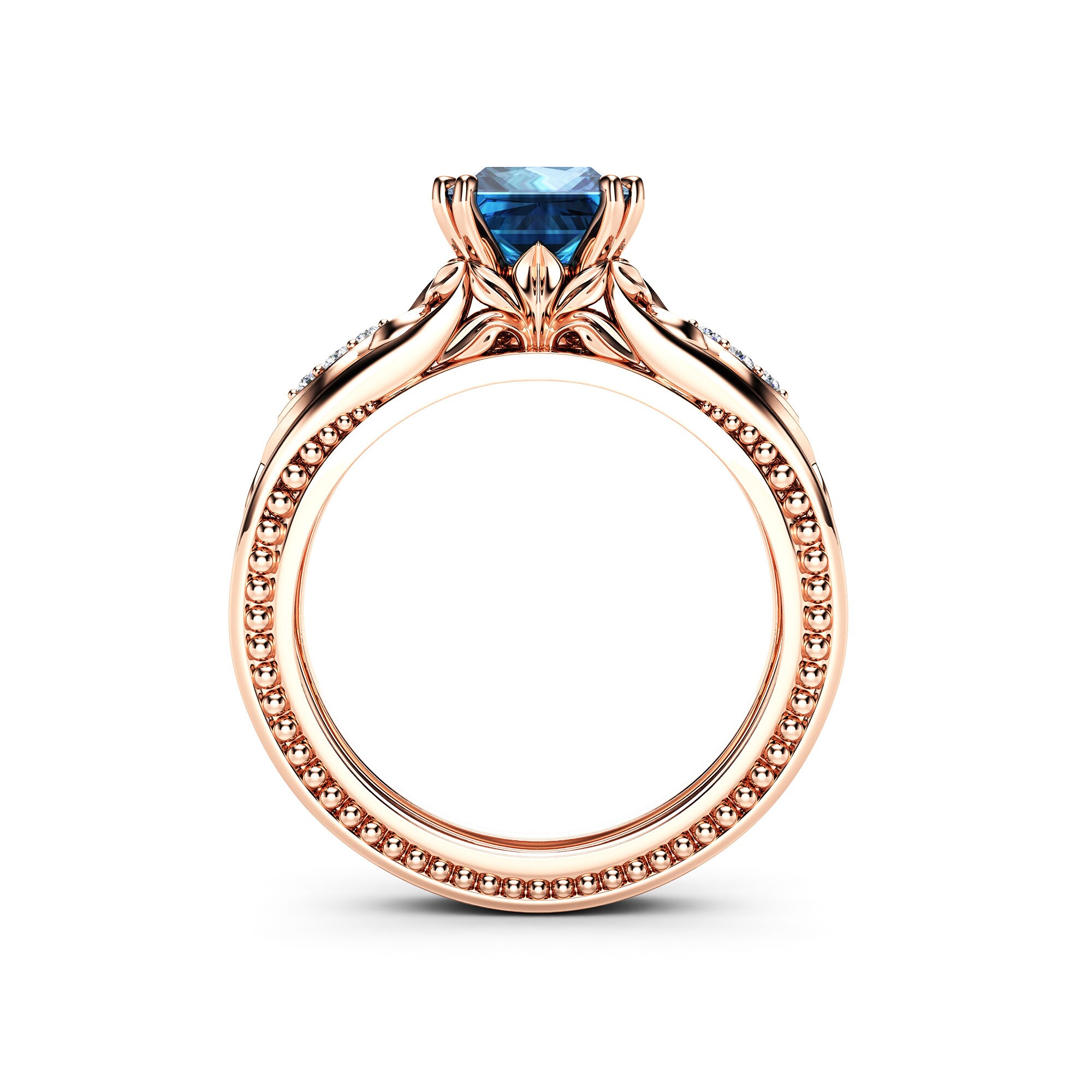 Topaz Victorian Engagement Ring 14K Rose Gold Milgrain Ring | Etsy