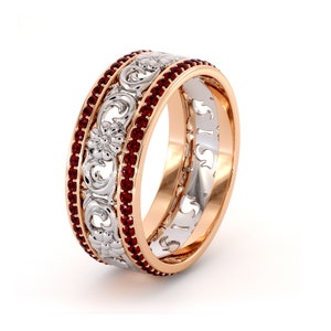 Unieke natuurlijke Ruby trouwring 14K Two Tone gouden ring unieke trouwring