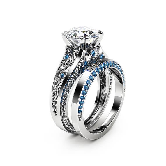 Blue diamond sale wedding ring set