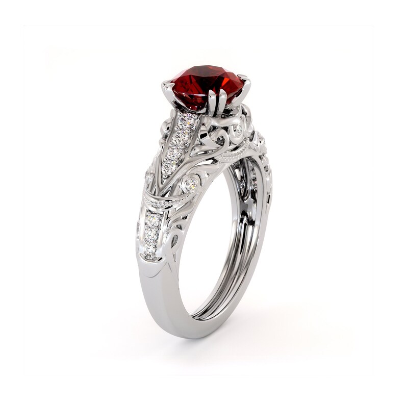 Unique Ruby Engagement Ring 14K White Gold Ring Ruby Diamonds Etsy