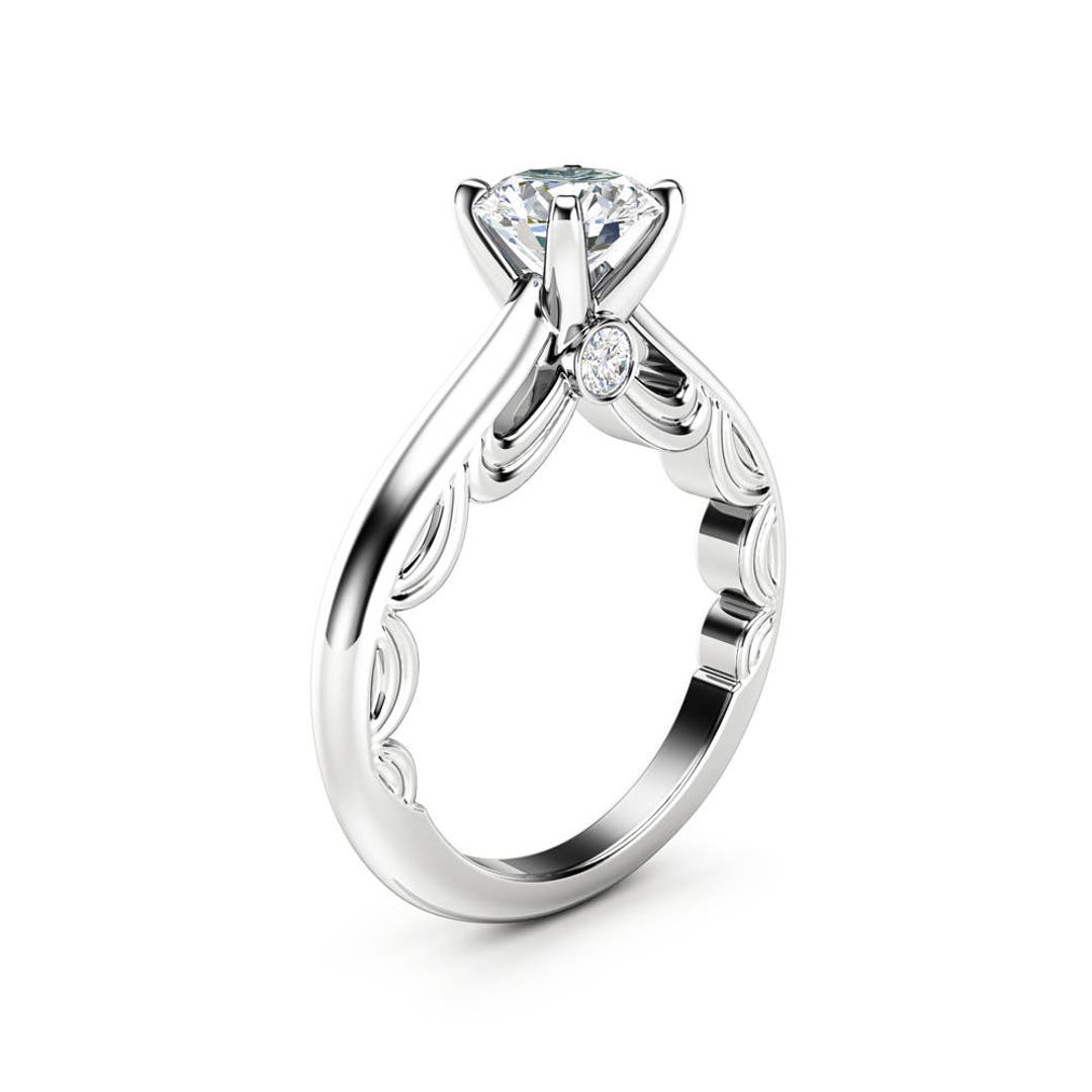 Lab Diamond Promise Ring 14K White Gold Ring Unique Etsy