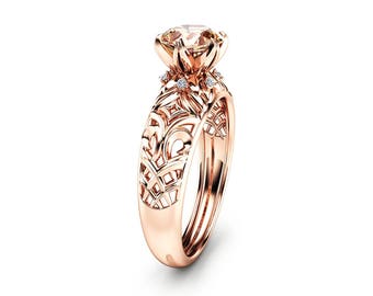 14K Rose Gold Morganite Engagement Ring Peach Pink Morganite Engagement Ring Vintage Styled Filigree Ring