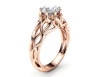 Celtic Engagement Ring 14K Rose Gold Braided Ring Solitaire Moissanite Engagement Ring Anniversary Gift