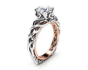 Braided Celtic Design Engagement Ring Diamond 18K Two Tone Gold Ring