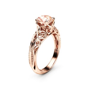 Antique Design Morganite Engagement Ring 14K Rose Gold Solitaire Ring