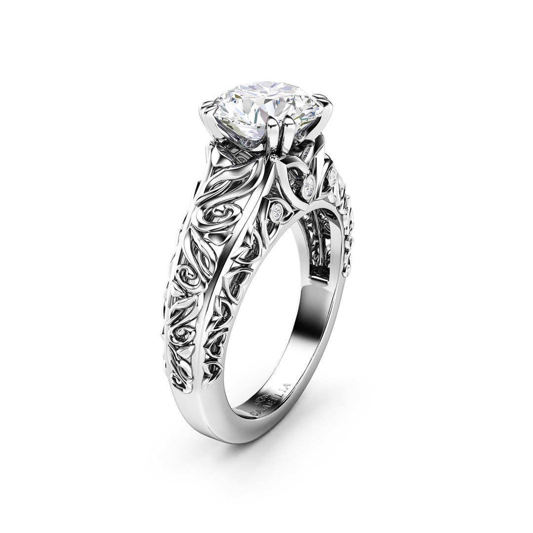 Modern Engagement Ring Lab Created Diamond Filigree Ring Made to Order