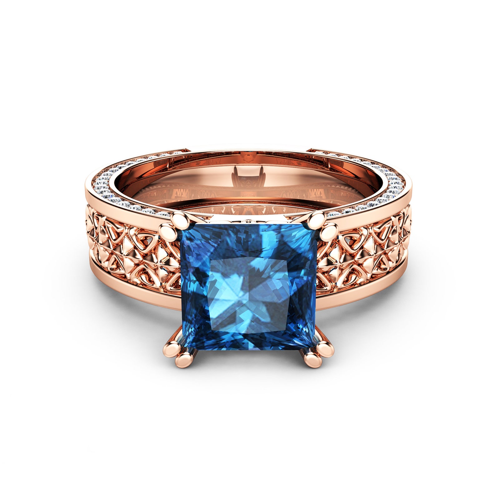 2CT Princess Topaz Engagement Ring Square Topaz Ring 14K Rose - Etsy