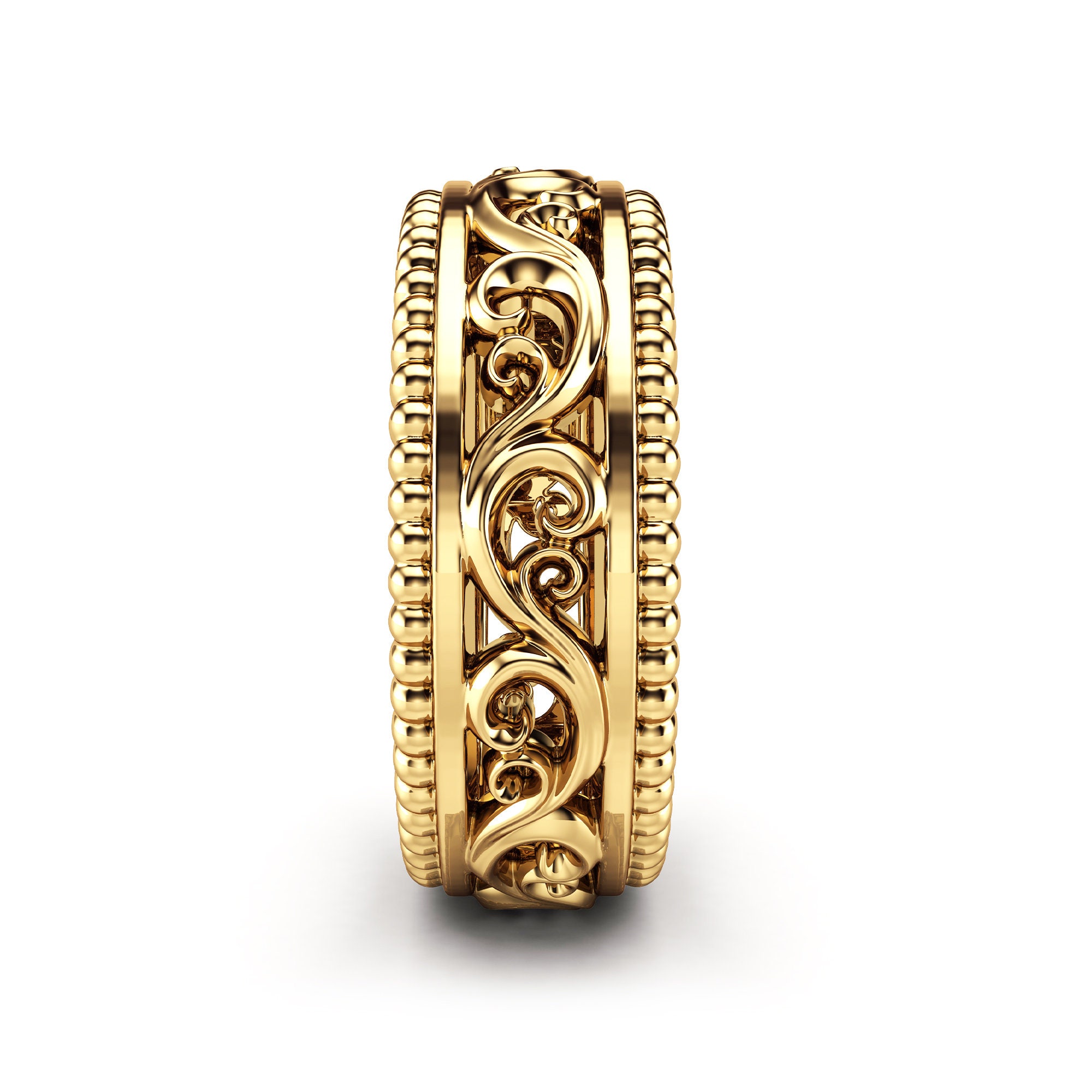 14K Gold Mens Wedding Band: Vintage Filigree Design - Etsy 14K Gold Mens Wedding Band: Vintage Filigree Design - Etsy