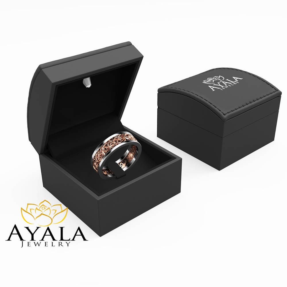 Unisex Wedding Band Unique 14K Two Tone Gold Ring Unique Wedding
