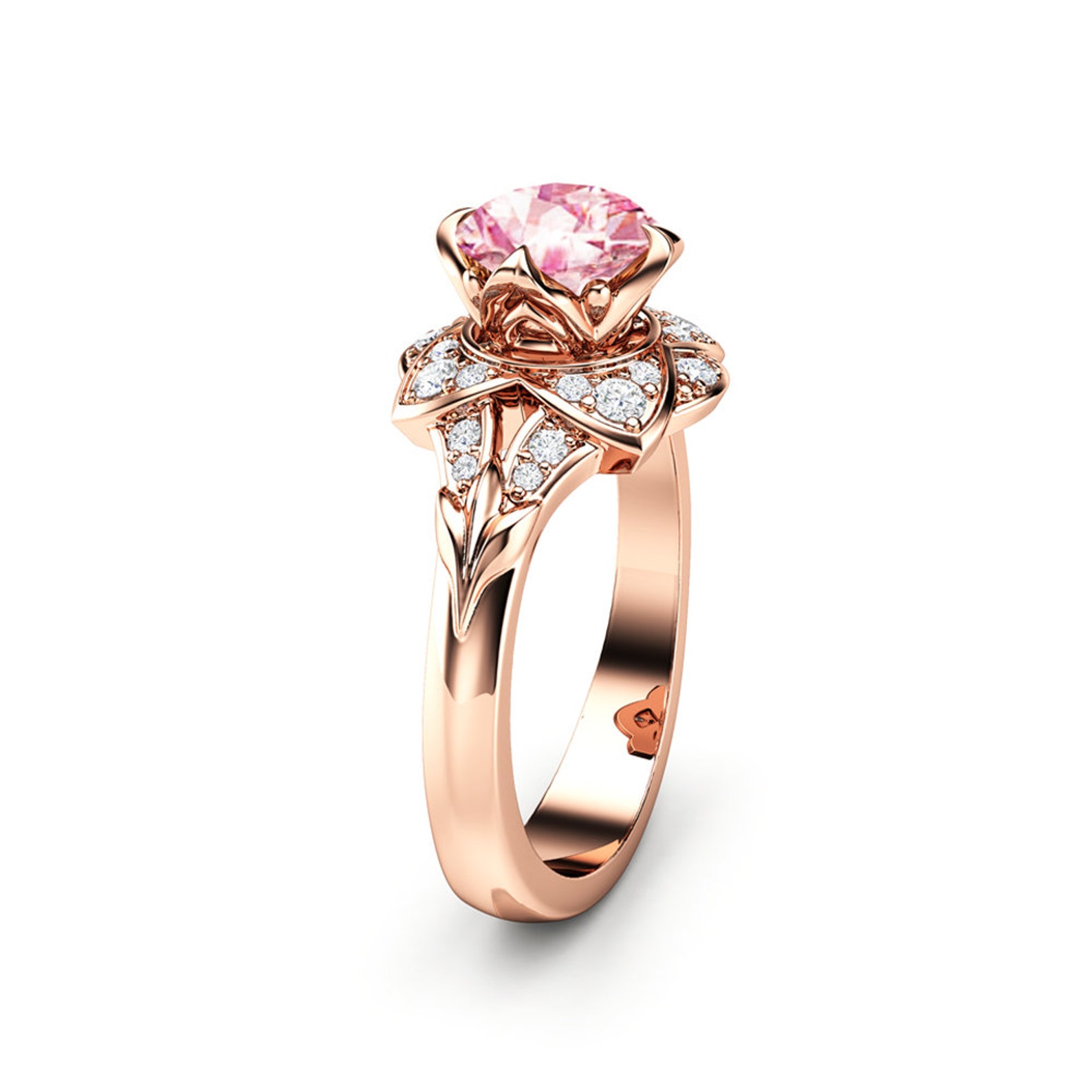Pink Moissanite Engagement Ring 14K Rose Gold Moissanite Ring Etsy