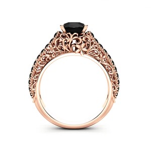 Vintage Engagement Ring Side Black Diamond Ring 14k Rose Gold Vintage Ring Anniversary Gift