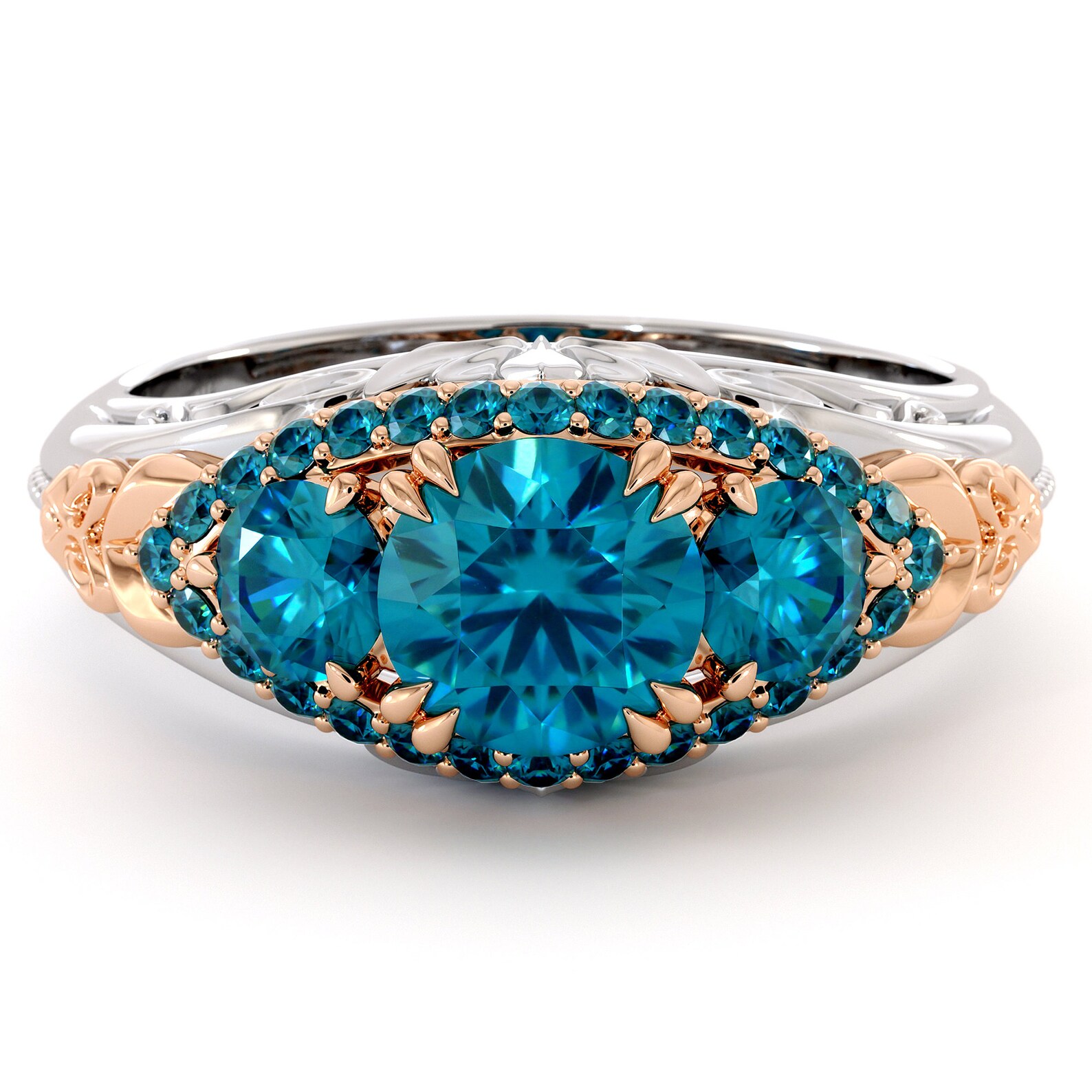 3 Stein blau Diamant Regal Luxus Ring für ihre zwei getönte | Etsy