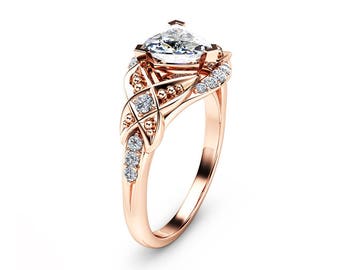 Trillion Cut Moissanite Engagement Ring 14K Rose Gold Engagement Ring Unique Trillion Moissanite Ring