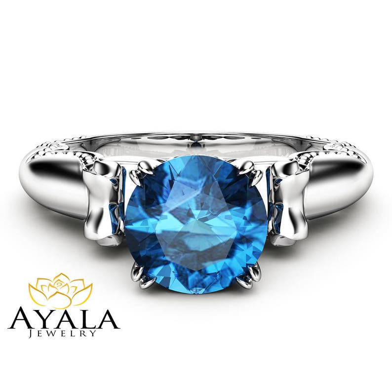 Blue Diamond Promise Ring Unique 14K White Gold Ring Antique Etsy