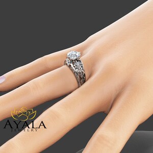 14K White Gold Grown Diamond Engagement Ring Art Deco Styled Eco Diamond Ring Unique Design Man Made Diamond Wedding Ring image 4