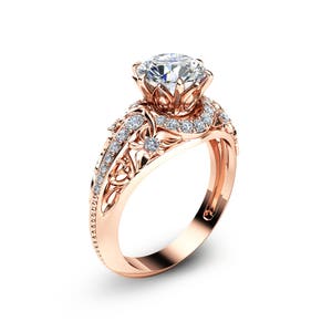 14K Rose Gold Moissanite Ring Moissanite Engagement Ring Unique Engagement Ring
