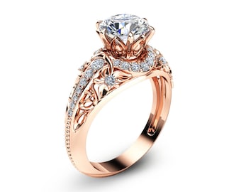 14K Rose Gold Moissanite Ring Moissanite Engagement Ring Unique Engagement Ring