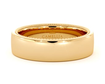Unique Wedding Ring For Men Wedding band 14k Yellow Gold 6mm