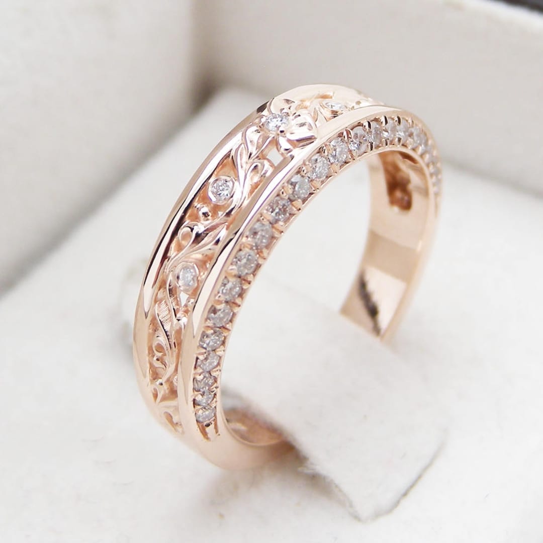 Rose Gold Diamond Wedding Band Half Eternity Engagement Band