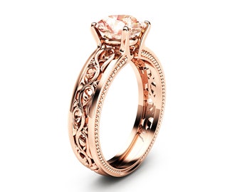 1.5ct Morganite Engagement Ring 14K Rose Gold Morganite Ring Unique Filigree Engagement Ring