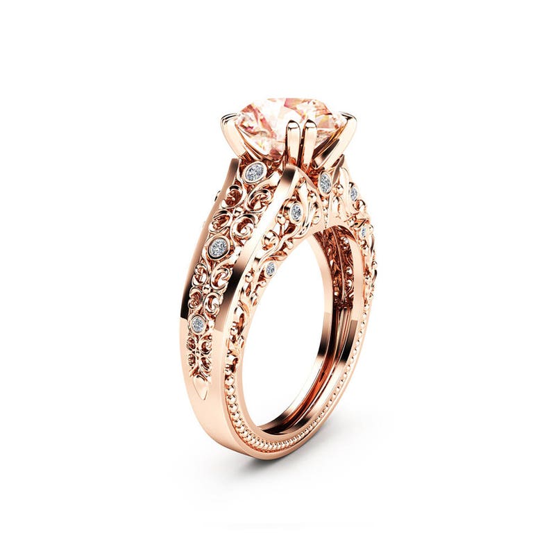 2 Carat Morganite Engagement Ring 14K Rose Gold Morganite Ring | Etsy