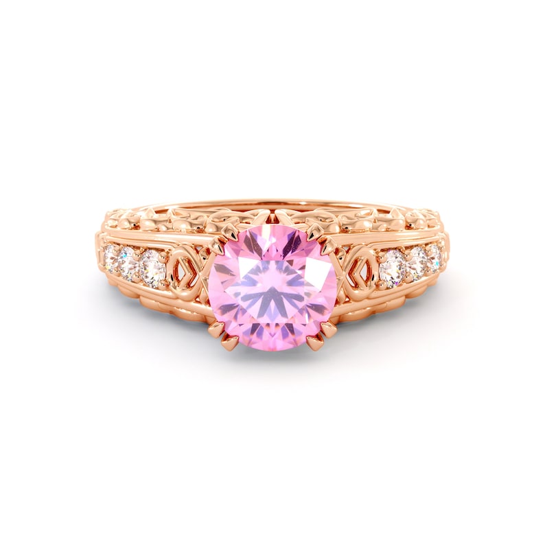 Pink Moissanite Engagement Ring 14K Rose Gold Pink Moissanite Etsy