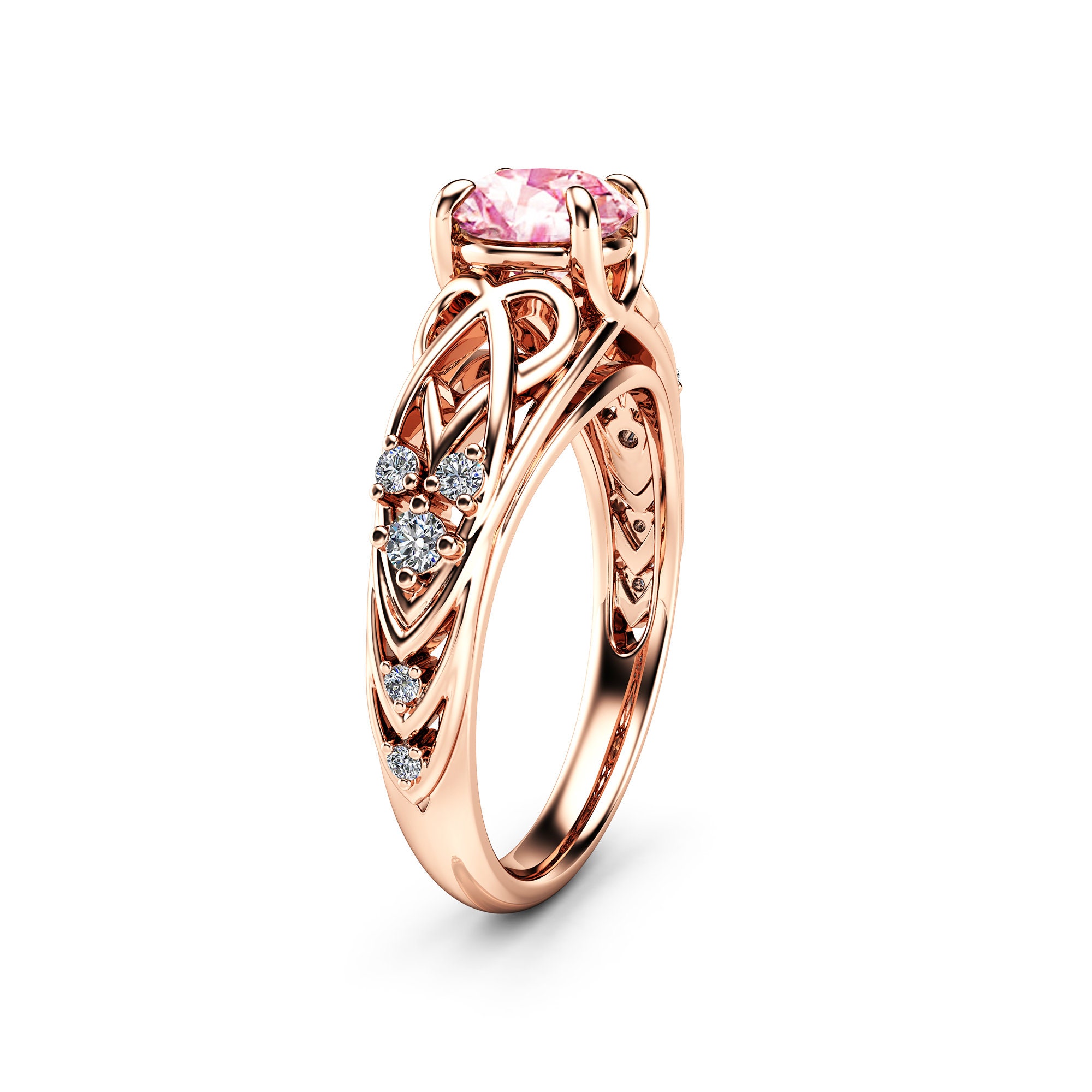 Celtic Filigree Pink Moissanite Ring
