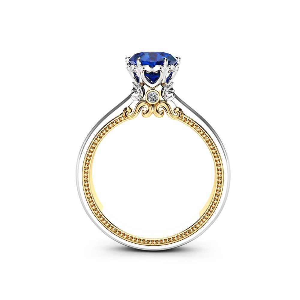 Blue Sapphire Engagement Ring Vintage Engagement Ring White Etsy