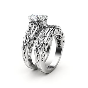 Gorgeous 2 Carat Moissanite Ring Set 14K White Gold Matching Engagement Rings
