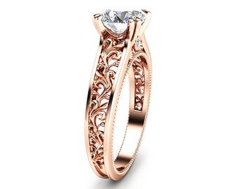 Moissanite Engagement Ring Antique Design Ring Vintage Inspired Engagement Ring