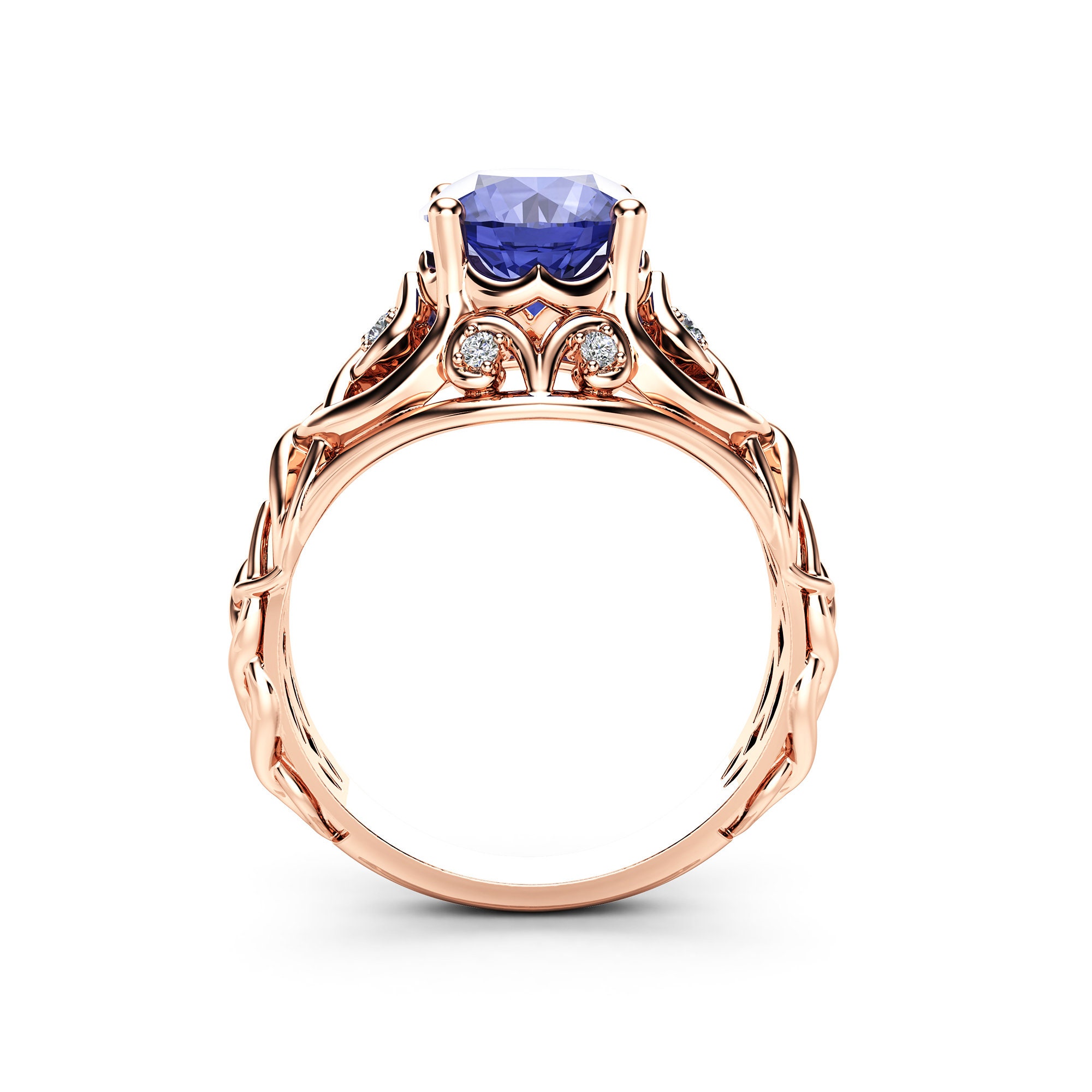 Celtic Bluish Violet Tanzanite Engagement Ring 14K Rose Gold | Etsy