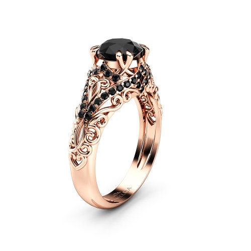 Blue Diamond Engagement Ring 14K Rose Gold Ring Edwardian - Etsy