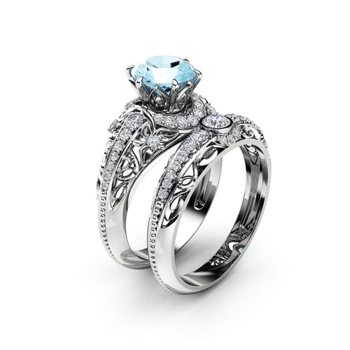 Blue Diamond Engagement Ring 14K Rose Gold Ring Edwardian - Etsy Canada