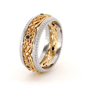 Art Deco Wedding Ring Women Wedding Ring Two Tone Diamonds Wedding Band